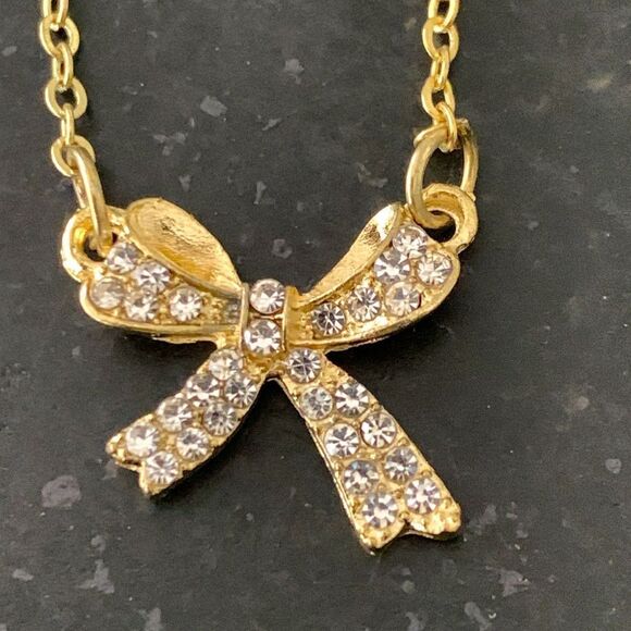 Holly Bow Pendant Necklace – Gold Tone CZ Sparkle for Teens & Tweens - Picture 9 of 10
